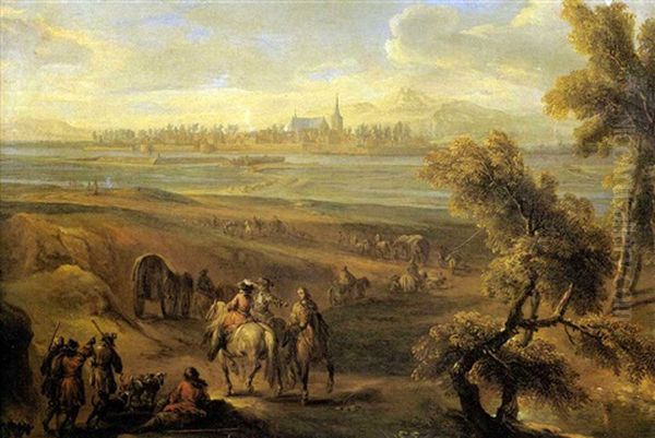 Un Convoi En Vue D'une Ville Fortifiee Oil Painting by Jean-Baptiste Martin the Elder