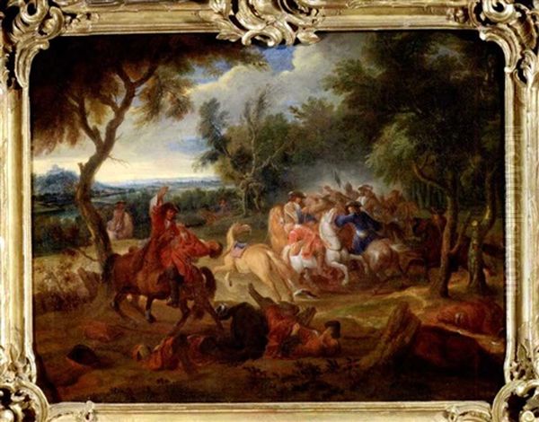 Reitergefecht Am Rande Eines Waldes Oil Painting by Jean-Baptiste Martin the Elder