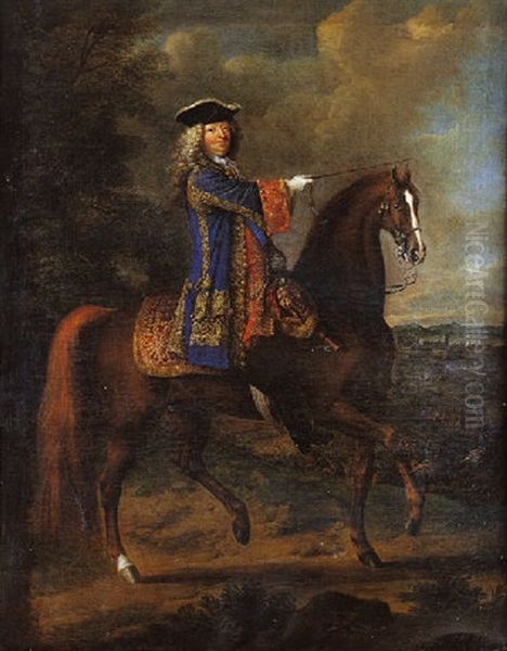 Portrait Equestre D'un Militaire Devant Une Ville Assiegee Oil Painting by Jean-Baptiste Martin the Elder