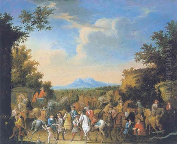 Scene De Convoi Avec Cavalier by Jean-Baptiste Martin the Elder