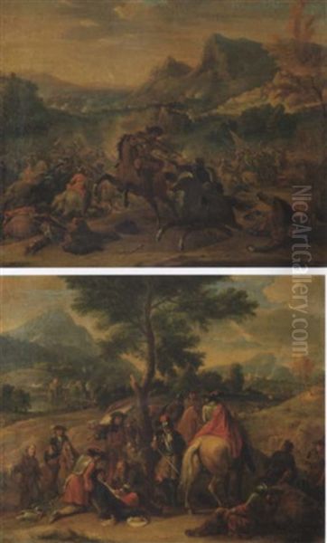 A Cavalry Battle Oil Painting by Jean-Baptiste Martin the Elder