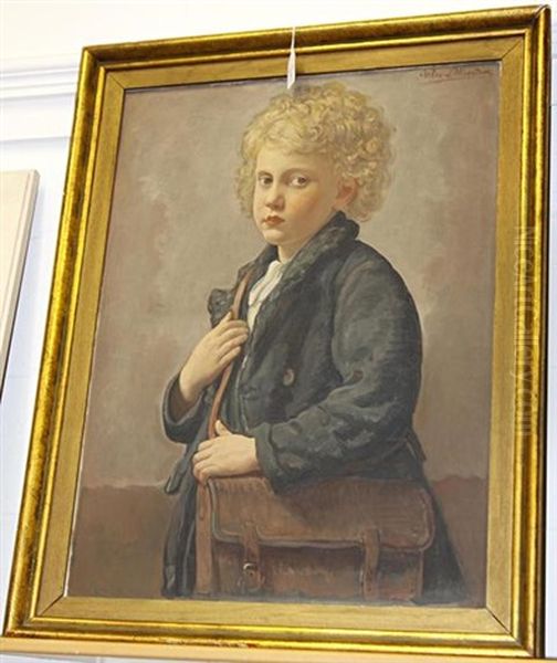 Boy With Satchel Oil Painting by Alexandre Louis Martin