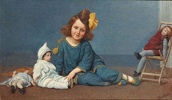 Fillette Et Poupees Oil Painting by Alexandre Louis Martin