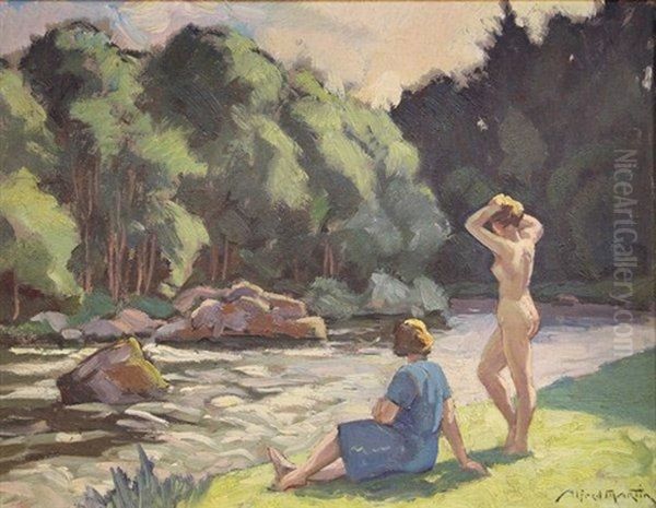 Nu Au Bord D'une Riviere Oil Painting by Alfred Martin