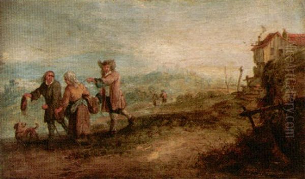 Landscape With Travellers Near A Dwelling Oil Painting by Andreas Martin