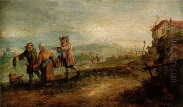 A Landscape With Travellers Near A Dwelling Oil Painting by Andreas Martin