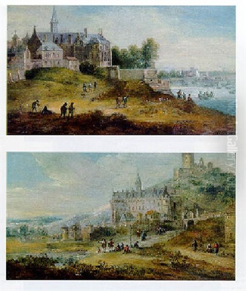 Riverlandscape With Castles, Shipping And Travellers by Andreas Martin