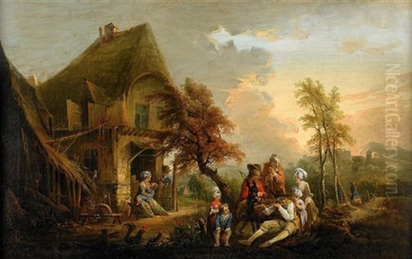 Landskap Med Hus - Flojtspelare Och Ahorare I Forgrunden Oil Painting by Elias Martin