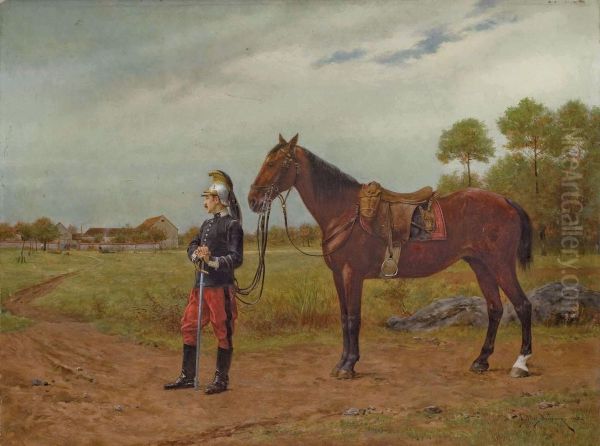 Hussard Et Sa Monture Oil Painting by Etienne Prosper Berne-Bellecour