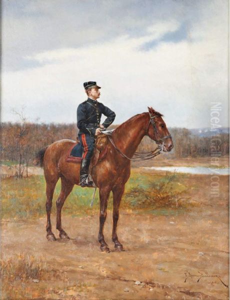 Officer On Horseback Oil Painting by Etienne Prosper Berne-Bellecour