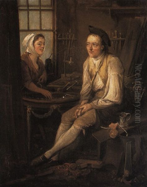 Cabinet-maker Conversing With A Woman Oil Painting by Elias Martin