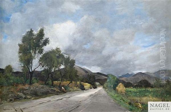 Landstrase In Sommerlicher Vorgebirgslandschaft Oil Painting by Etienne Philippe Martin