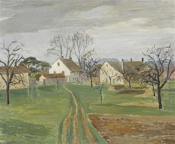 Les Maisons Des Grand-bois (vaud) Oil Painting by Eugene Louis Martin