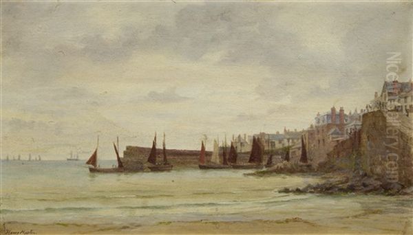 Newlyn - Cornwall (+ Plymouth - Early Morning; Pair) Oil Painting by Henry Martin