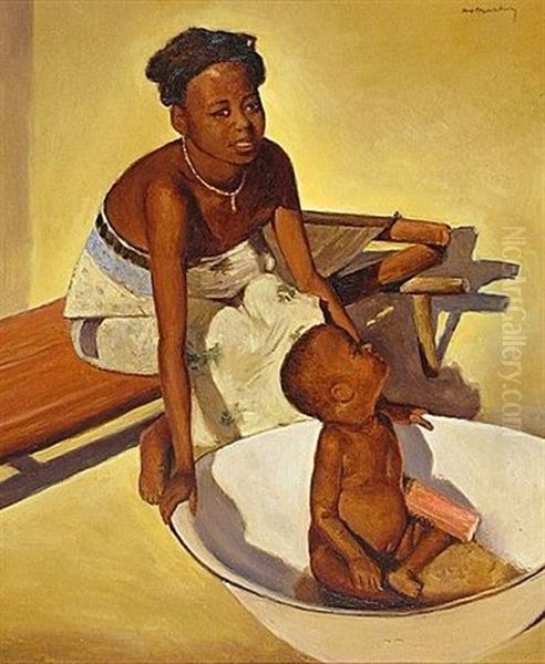 Femme Africaine Et Son Enfant Oil Painting by Henry Martin