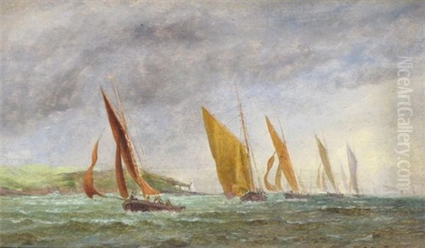 Plymouth From Turnchapel (+ A Sailing Race; Pair) Oil Painting by Henry Martin