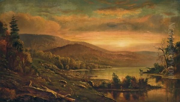 Sunset Over A River Oil Painting by Homer Dodge Martin