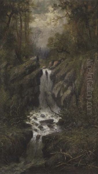 A Waterfall In A Wooded Landscape Oil Painting by Homer Dodge Martin