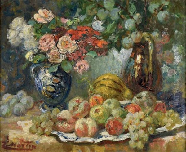 Nature Morte, Roses Et Fruits D'automne Oil Painting by Jacques Martin