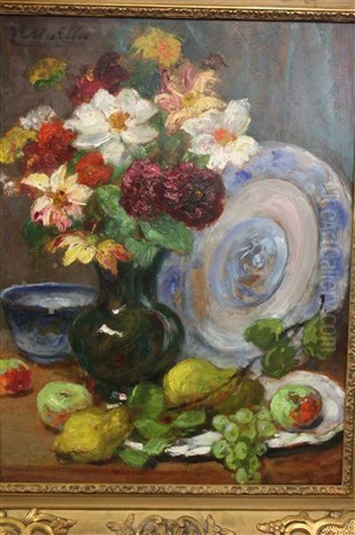 Nature Morte Aux Fruits D'automne Et Fleurs Oil Painting by Jacques Martin