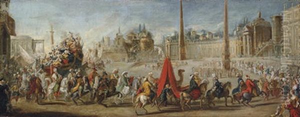 A Procession Of The Pensionnaires Of The French Academy In Rome Oil Painting by Jacques Martin