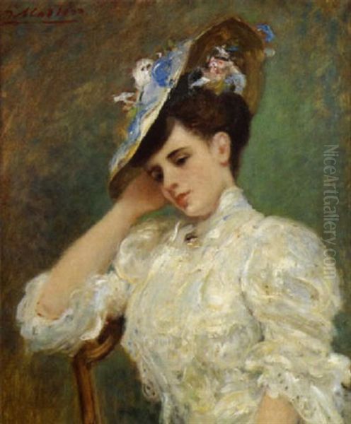 Jeune Fille Au Chapeau De Fleurs Oil Painting by Jacques Martin