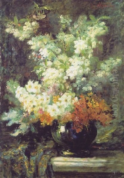 Bouquet De Fleurs Sur Un Entablement Oil Painting by Jacques Martin