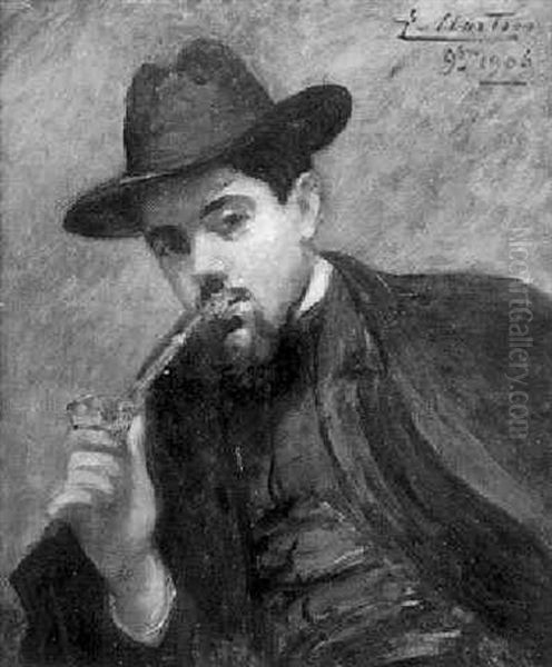 Portrait D'henry Beraud A La Pipe Oil Painting by Jacques Martin