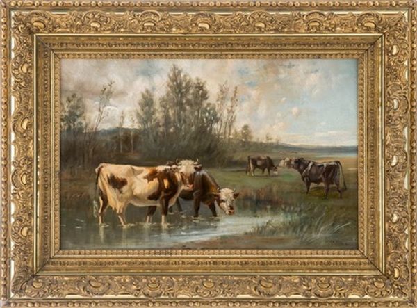 Cattle By The Stream Oil Painting by John Martin