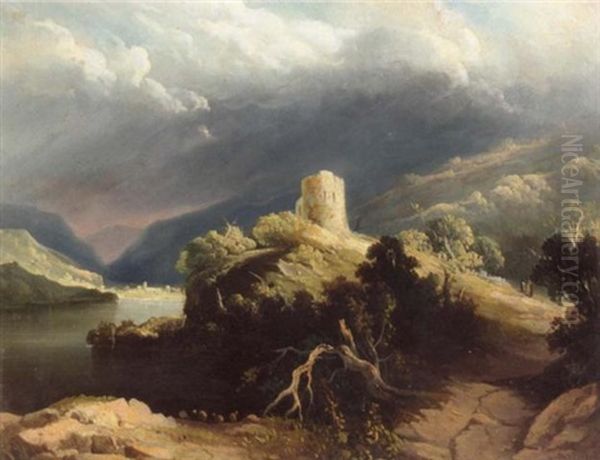 A View Of Dolbadern Castle, North Wales Oil Painting by John Martin