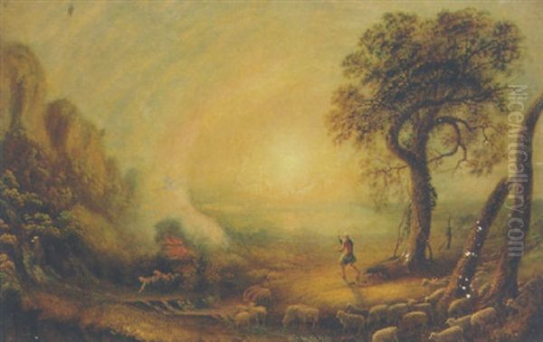 Moses And The Burning Bush Oil Painting by John Martin