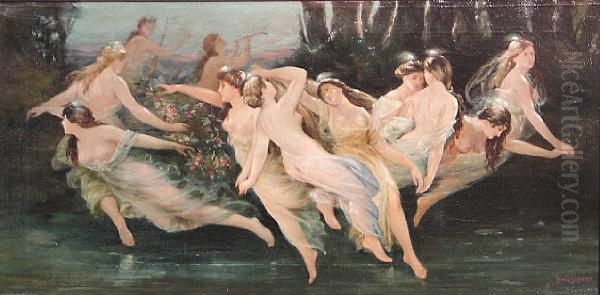 Dancing Nymphs Oil Painting by Louis Frederick Berneker