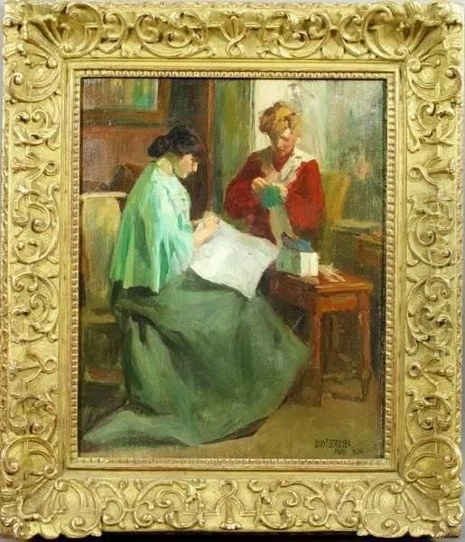 Ladies Sewing Oil Painting by Louis Frederick Berneker