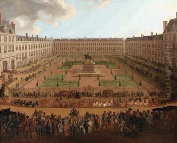 L'arrivee A Paris, Place Royale, De L'ambassadeur Venitien Alvise Ii Pisani, Le 22 Novembre 1699 Oil Painting by Pierre Denis Martin