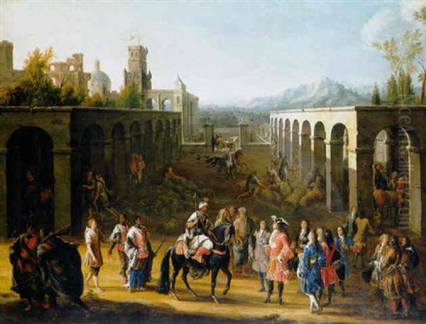 The Reception Of Francois Pidou De Saint Olon, Ambassador Of King Louis Xiv Of France, By Sultan Moulay Ismael Of Morocco Oil Painting by Pierre Denis Martin