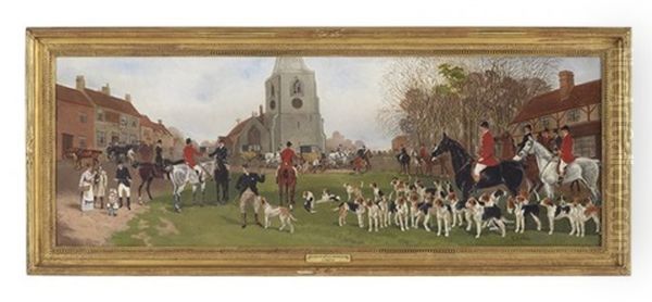 The Meet At Beoley, Warwickshire; Off To The Meet; Breaking Cover (3 Works) Oil Painting by Sylvester Martin