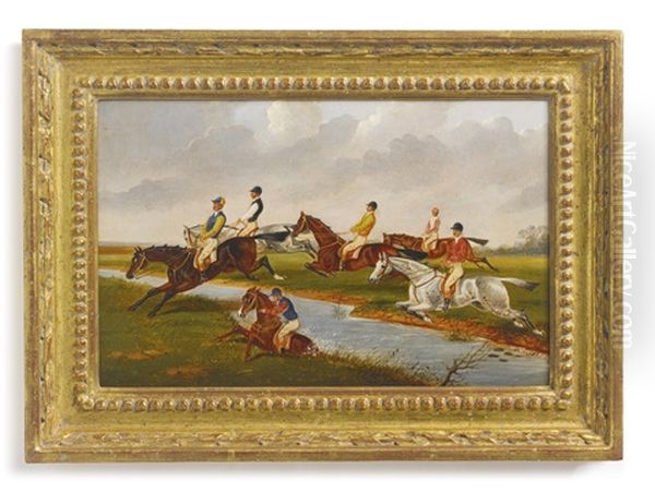 Saddling Up, Neck And Neck, Crossing The Brook, And Over The Wall: A Group Of Four Paintings Oil Painting by Sylvester Martin