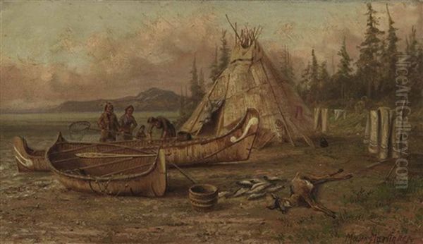 Indian Encampment Oil Painting by Thomas Mower Martin