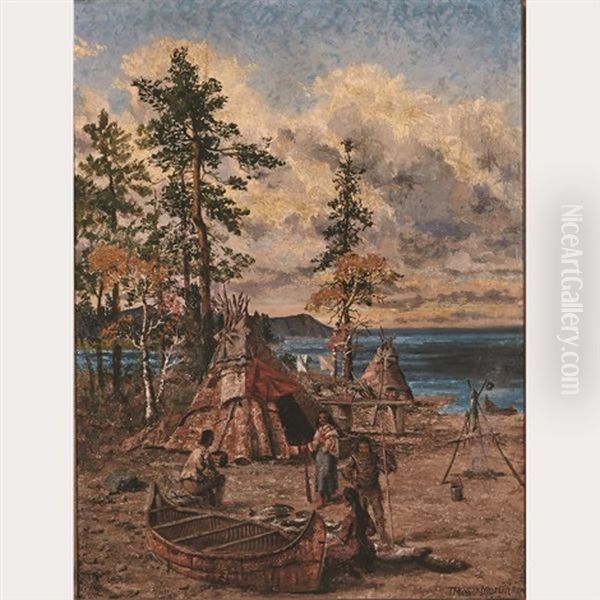 Indian Encampment, L. Superior, Ont Oil Painting by Thomas Mower Martin