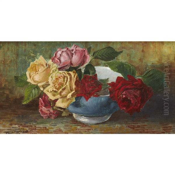 Winter Roses, Victoria, B.c. Oil Painting by Thomas Mower Martin