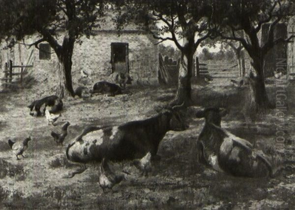 Farmyard Scene Oil Painting by Thomas Mower Martin