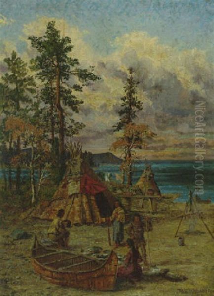 Indian Encampment Oil Painting by Thomas Mower Martin