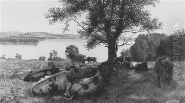 Cattle Reposing, Lake Memphremagog Oil Painting by Thomas Mower Martin