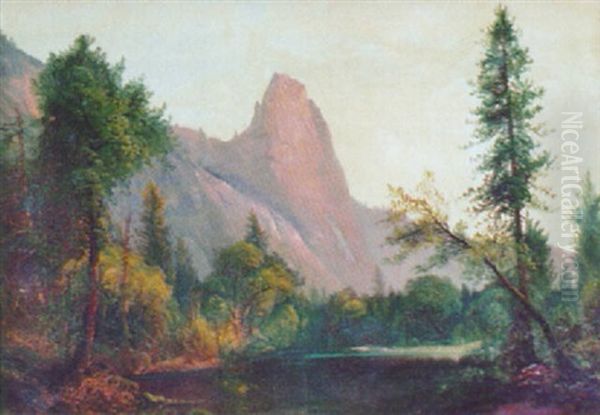 Expansive Landscape With Rock Cliff Oil Painting by Thomas Mower Martin