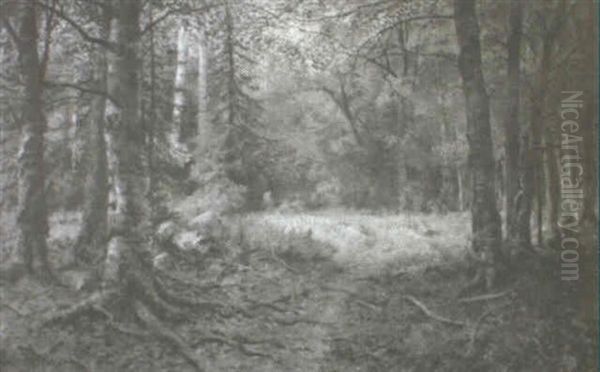 View Of The Pathway Through The Forest Oil Painting by Thomas Mower Martin