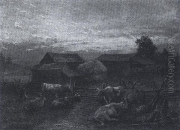 Ontario Farmyard With Cattle Oil Painting by Thomas Mower Martin