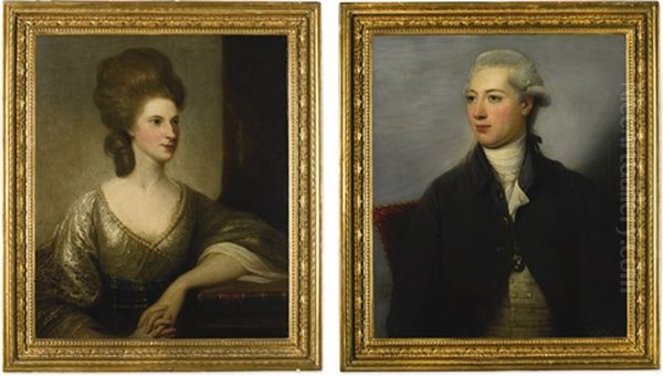 Martin_portrait Of Sir John Belsches Wishart, Later Stuart, 3rd Bt. (1752-1821), Half-length, Seated, Wearing A Grey Coat With The Order Of Novascotia; And His Wife, Lady Jane Leslie Melville (1753-1829), Wearing A Green Dress Edged Wit Oil Painting by David Martin