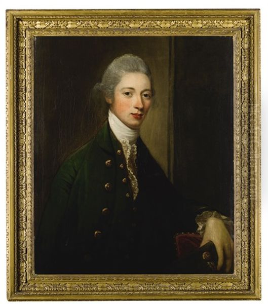 Portrait Of Alexander, 9th Earl Of Leven And 6th Earl Of Melville (1749-1820), Half Length, Wearing A Green Coat And Waistcoat, White Stock And Holding His Hat In His Left Hand Oil Painting by David Martin