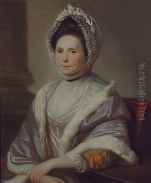 Portrait Of Catherine Moncrieff In A Fur-trimmed Lilac Shawl And White Bonnet Oil Painting by David Martin