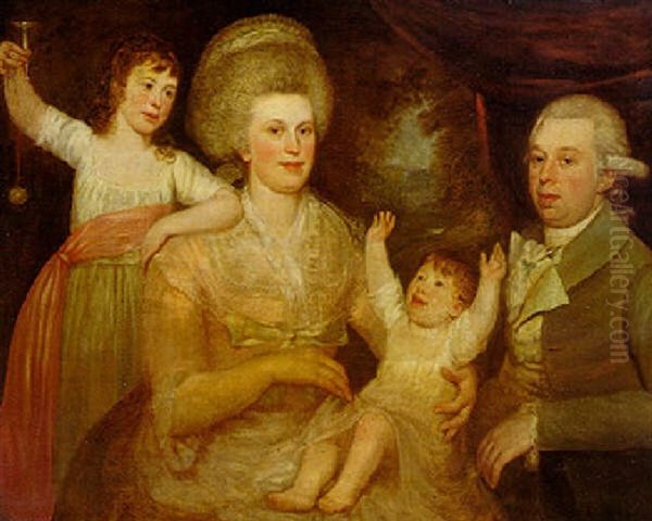 Portrait Of A Gentleman With His Wife And Their Two Children Oil Painting by David Martin